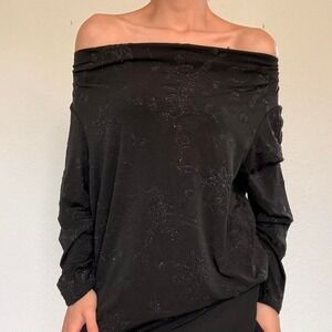 Y2K Black Off-Shoulder Beaded Top
